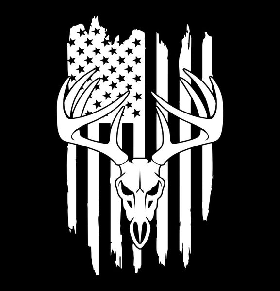 Deer Skull US Flag B hunting decal