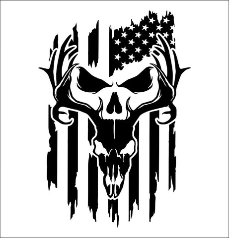 Deer Skull US Flag hunting decal