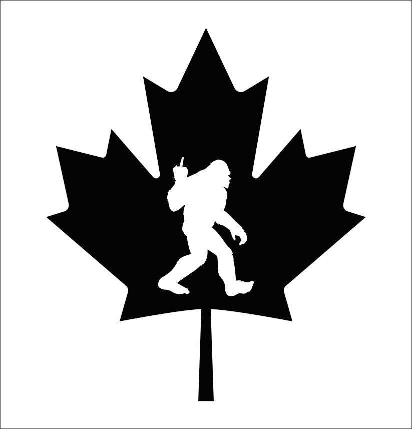 Sasquatch middle finger in maple leaf decal, sticker, canada sticker, car decal