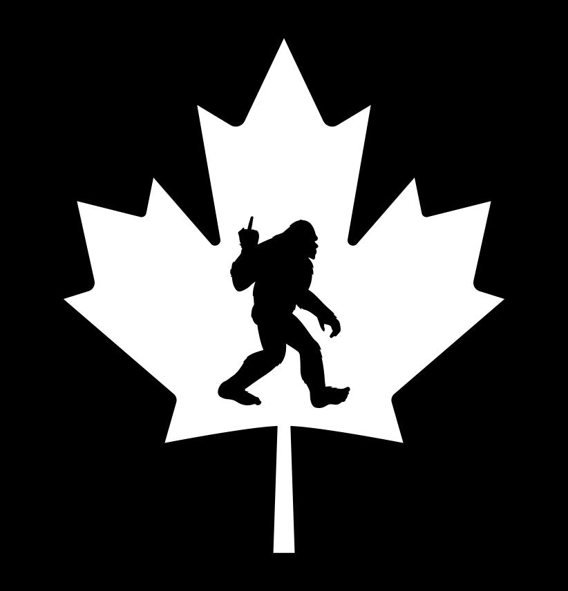 Sasquatch middle finger in maple leaf decal, sticker, canada sticker, car decal