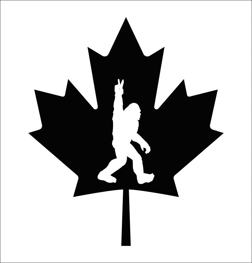 Sasquatch peace symbol in maple leaf decal, sticker, canada sticker, car decal