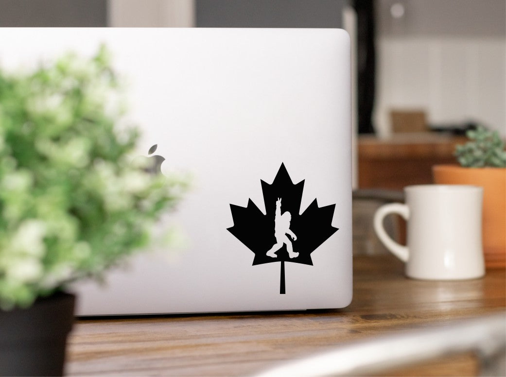 Sasquatch peace symbol in maple leaf decal, sticker, canada sticker, car decal
