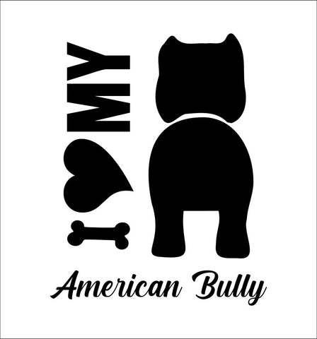 I Heart My American Bully decals. High quality die cut I heart my dog breed decals, stickers. Our I love My Dog decals