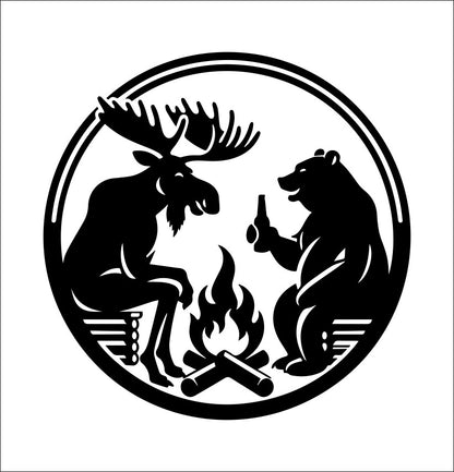 bear and moose campfire decal, sticker, canada sticker, car decal