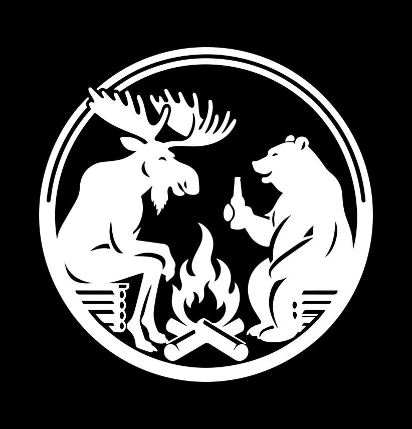 bear and moose campfire decal, sticker, canada sticker, car decal
