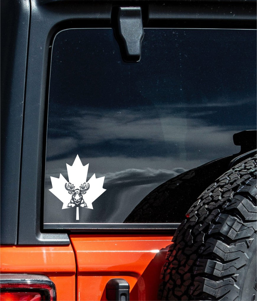moose in maple leaf, decal, sticker, canada decal, car sticker