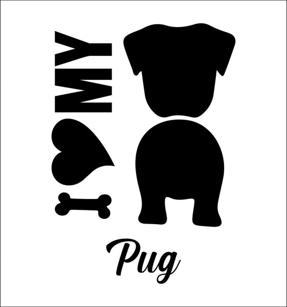 I Heart My Pug dog breed decal