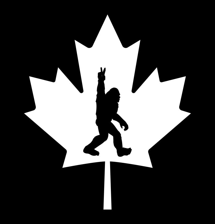 Sasquatch peace symbol in maple leaf decal, sticker