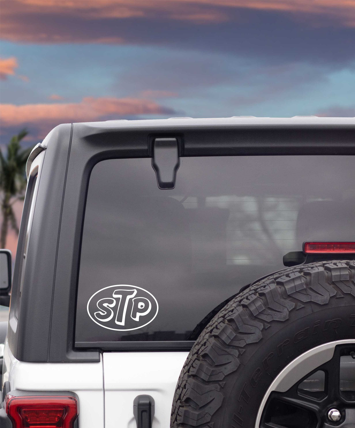 STP decal, sticker