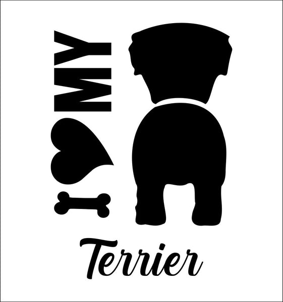 I Heart My Terrier dog breed decal