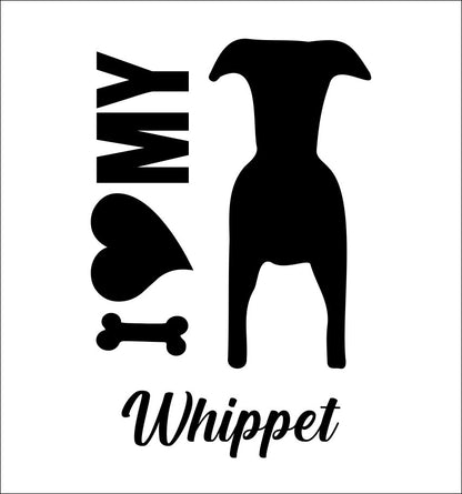 I Heart My Whippet dog breed decal