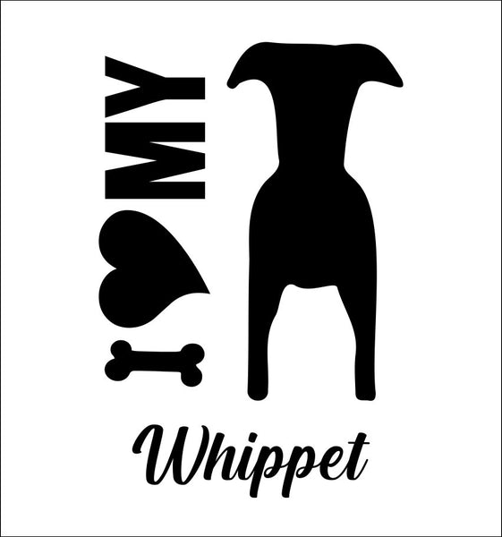 I Heart My Whippet dog breed decal