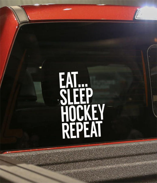 eat sleep hockey repeat hockey decal - North 49 Decals