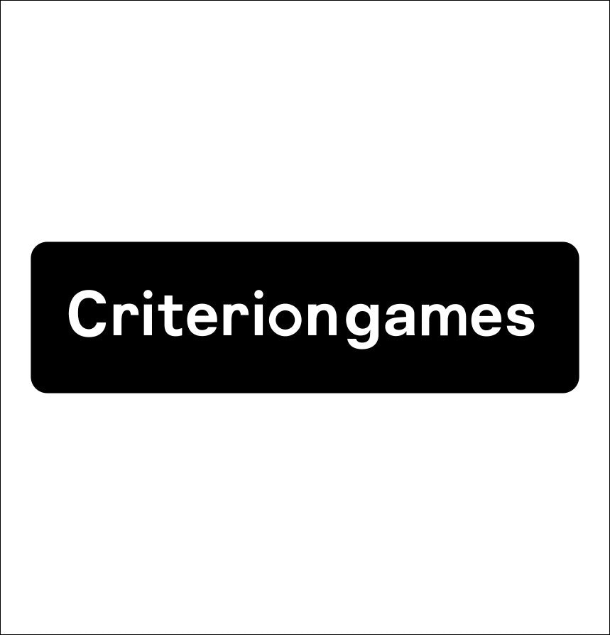 Criterion Games decal, video game decal, sticker, car decal