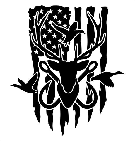 Deer Ducks and Fish Hooks Flag hunting decal